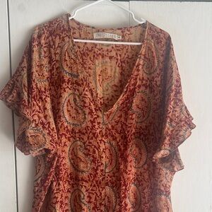 Christy Dawn V-Neck Paisley Blouse - Red and Brown